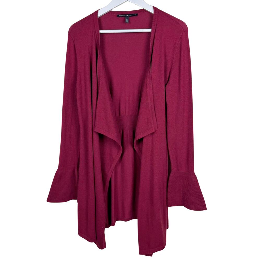 White House Black Market Bell Sleeve Draped Open Front Cardigan Size S Burgundy